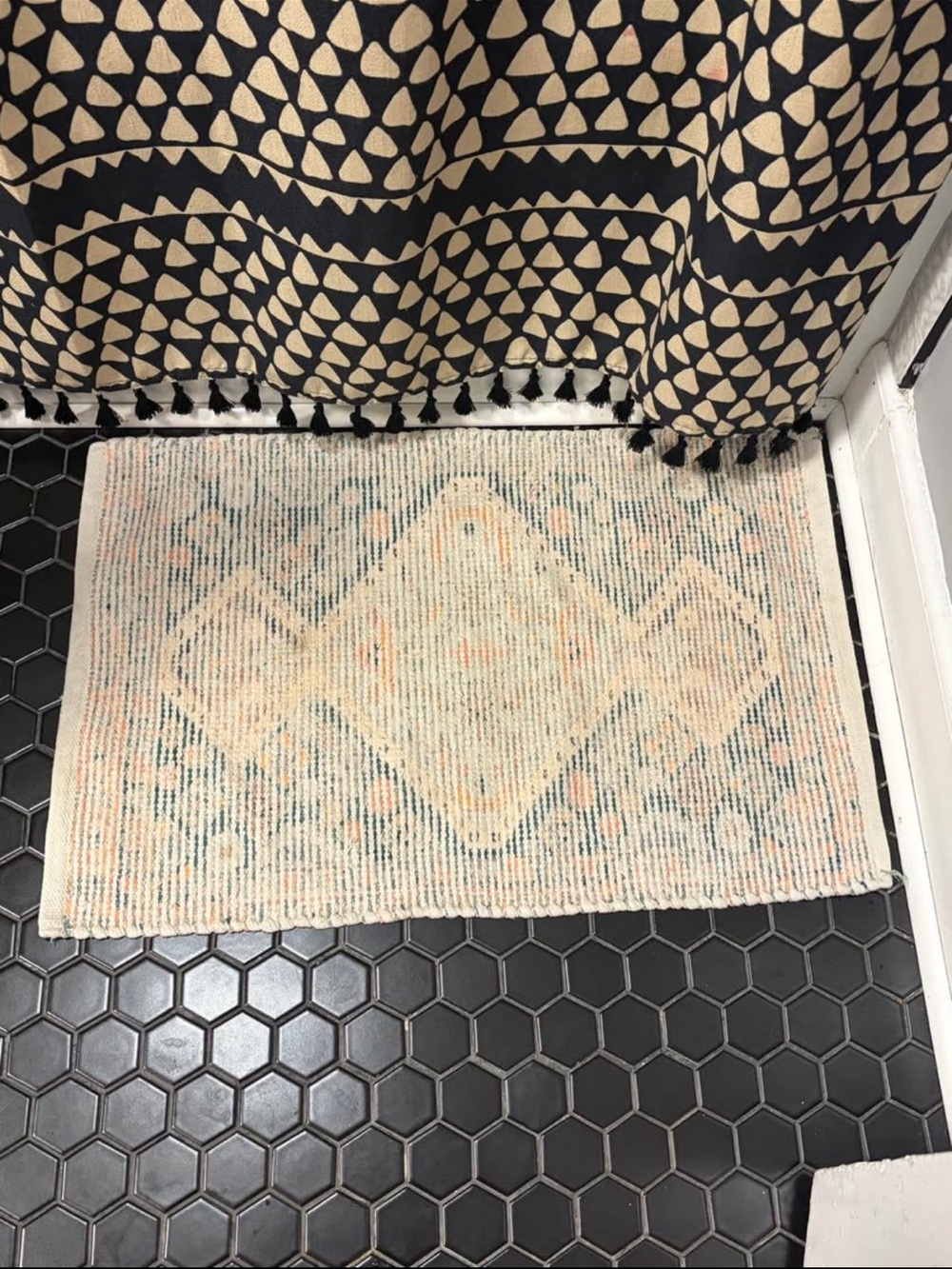 World Market Cream and Pastel Patterned Bath Mat